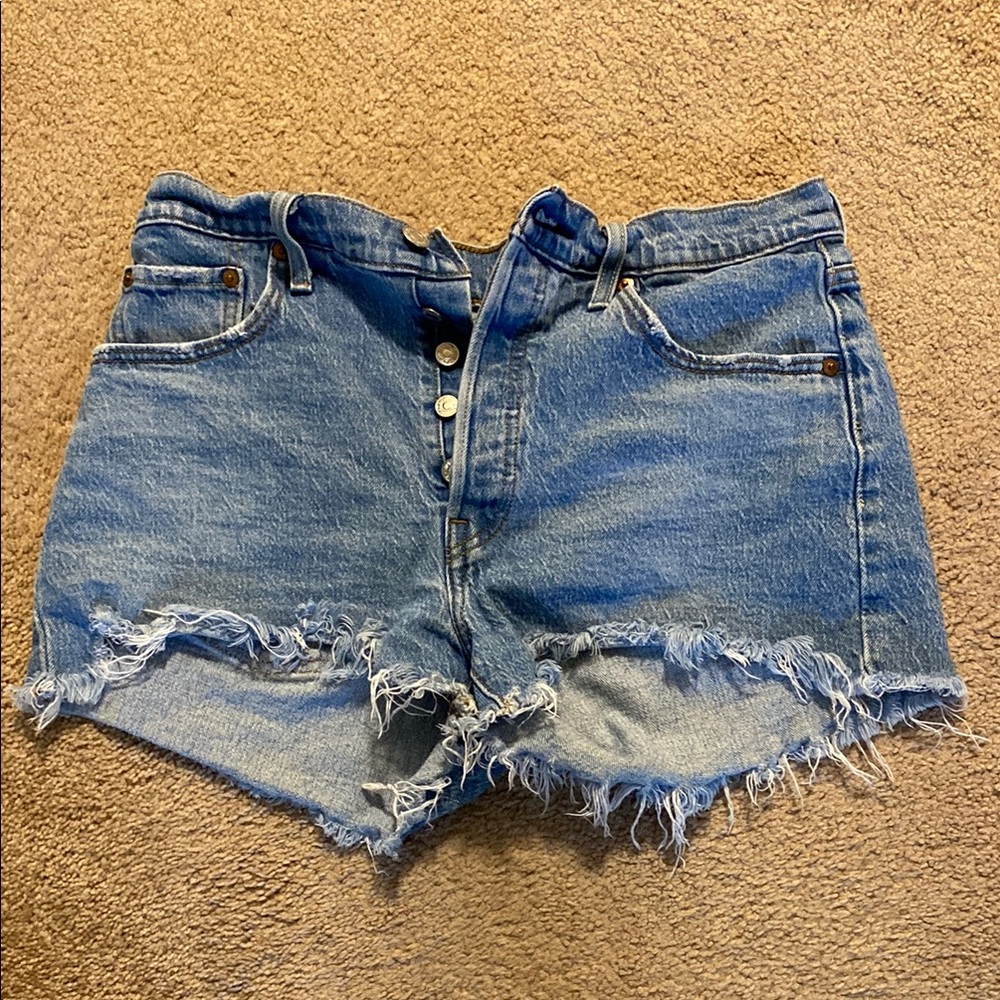 Levi's Blue Jean Shorts Distressed Frayed Hem